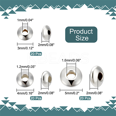 60Pcs 3 Size 925 Sterling Silver Spacer Beads STER-PH0001-29-1