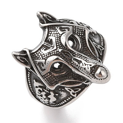 Viking 304 Stainless Steel Wolf Head Wide Finger Rings for Mens RJEW-U005-16B-AS-1