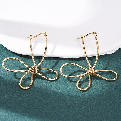 Hollow Flower 201 Stainless Steel Hoop Earrings LS-EJEW-P337-01G-1