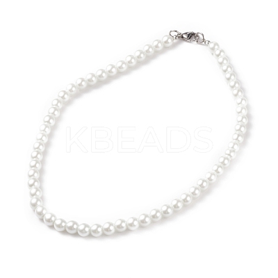 Glass Pearl Round Beaded Necklace for Men Women NJEW-JN03923-01-1
