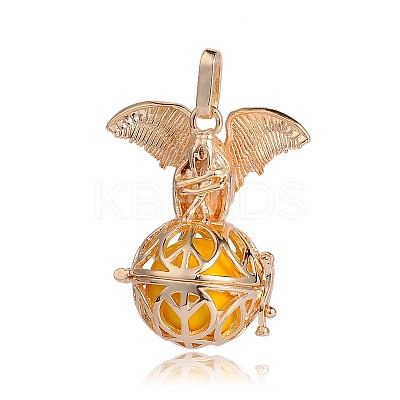 Golden Plated Brass Hollow Round Cage Pendants KK-J252-07G-1