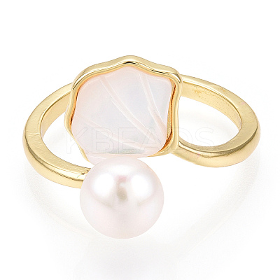 Natural Pearl Open Cuff Ring with Msilver-Lipped Pearl Oyster X-PEAR-N022-C11-1