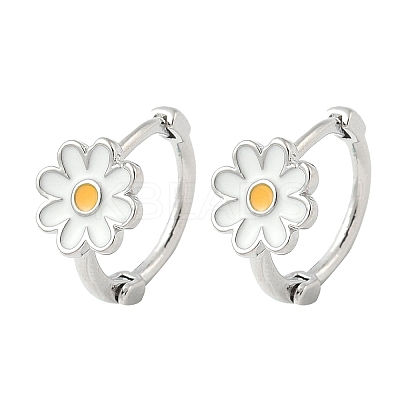 Daisy Brass Enamel Hoop Earrings for Women EJEW-G434-02P-1