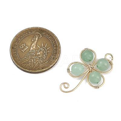 Copper Wire Wrapped Natural Green Aventurine Shamrock Pendants PALLOY-JF02945-02-1