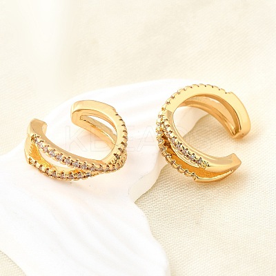 Brass Micro Pave Clear Cubic Zirconia Cuff Earrings EJEW-F370-26G-1