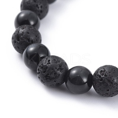 Natural Lava Rock Stretch Bracelets BJEW-JB04506-03-1