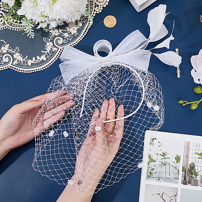 Gauze Mesh Veil Cloth with Aligator Hair Clip AJEW-WH20018-97B-1