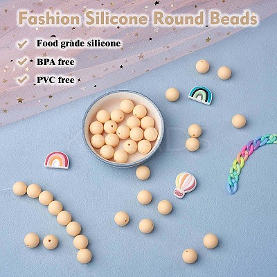 100Pcs Silicone Beads Round Rubber Bead 15MM Loose Spacer Beads for DIY Supplies Jewelry Keychain Making JX449A-1
