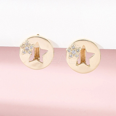 Brass Clear Cubic Zirconia Hoop Earrings EJEW-Q014-38G-1
