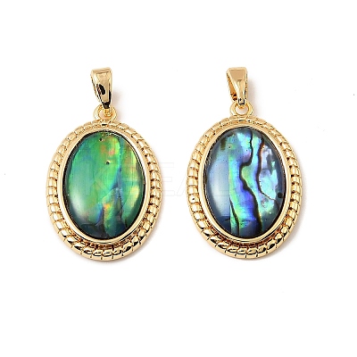 Natural Paua Shell Oval Pendants KK-G538-24G-1
