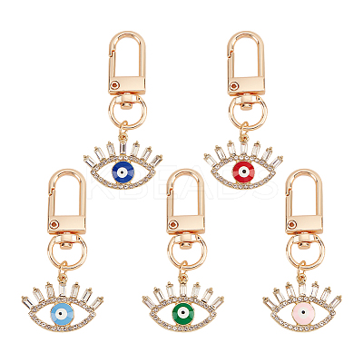 5Pcs 5 Colors Evil Eye Alloy Rhinestones Pendant Decoration HJEW-NB0001-74-1