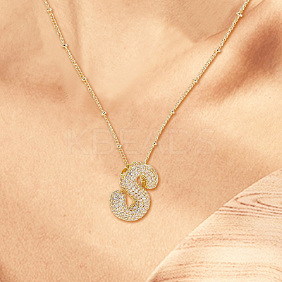 1Pc Brass Micro Pave Cubic Zirconia Letter Pendant Necklaces NJEW-LP0001-43S-G-1