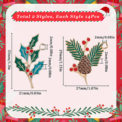 28Pcs 2 Styles Golden Plated Christmas Alloy Enamel Pendants ENAM-SC0005-83-1