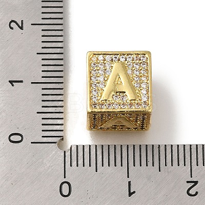 Brass Cubic Zirconia Cube European Beads KK-Q818-01A-G-1