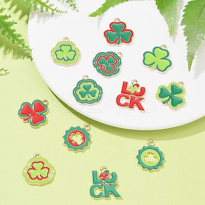 12Pcs 12 Styles Saint Patrick's Day Alloy Enamel Pendants ENAM-FS0001-66-1