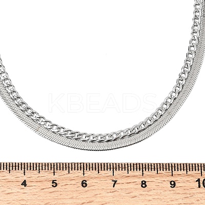 304 Stainless Steel Twisted Chain Flat Snake Chain Double Layer Necklaces LS-NJEW-D350-03P-1