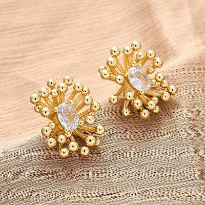 Flower Brass Clear Cubic Zirconia Stud Earrings EJEW-R025-22G-1