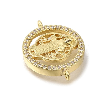 Brass Pave Clear Cubic Zirconia Saint Benedict Connector Charms KK-M101-07G-1