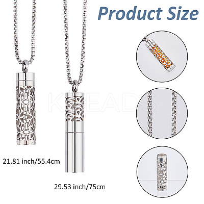 2 Styles 304 Stainless Steel Box Chain Hollow Column Perfume Bottle Pendant Necklaces NJEW-FH0001-19-1