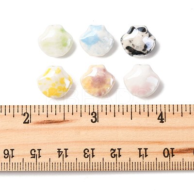 26Pcs 6 Colors Shell Shape Glazed Porcelain Beads PORC-FS0001-35-1