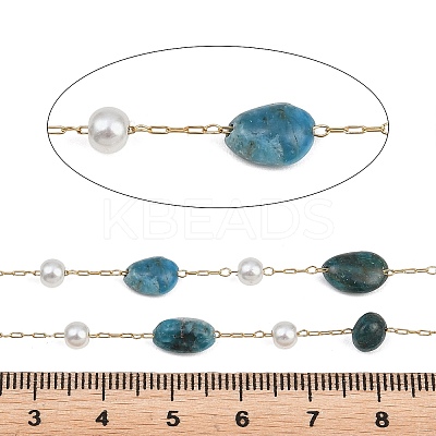 Natural Apatite Nuggets & 316 Stainless Steel Handmade Link Chains CHS-K021-14G-14-1