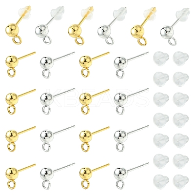 40Pcs 2 Colors 304 Stainless Steel Stud Earring Findings STAS-FS0001-57-1