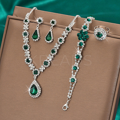 Fashionable Brass Rhinestone Bracelets & Earrings & Necklaces & Rings Sets FS-WG0E119-04-1