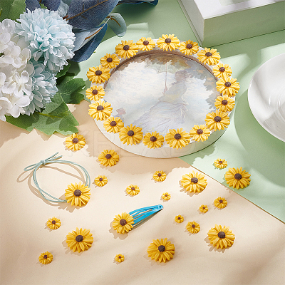 100Pcs 4 Styles Flatback Hair & Costume Accessories Ornaments Resin Flower Daisy Cabochons CRES-NB0001-37A-1