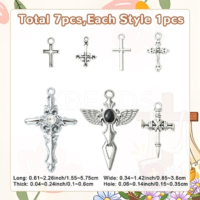 7Pcs 7 Styles Tibetan Style Alloy Pendants FIND-YW0009-52-1