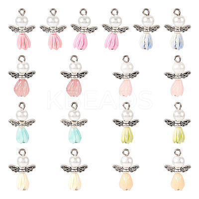 18Pcs 9 Colors Resin & Glass Pearl Angel Pendants FIND-TA0004-23-1