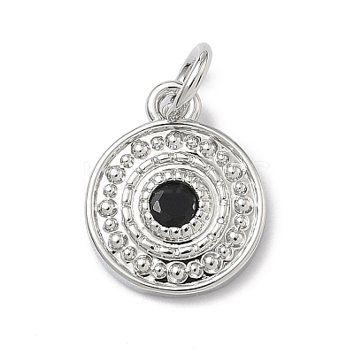 Brass Micro Pave Cubic Zirconia Flat Round Charms KK-C156-24P-1