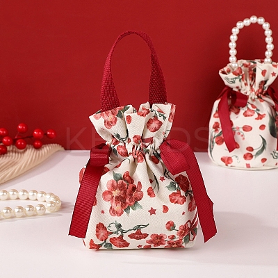 Cloth Flower Print Drawstring Pouches PW-WG35033-02-1