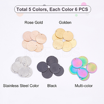 30 Pcs 5 Colors PVD Vacuum Plating 304 Stainless Steel Textured Pendants STAS-UN0022-31-1