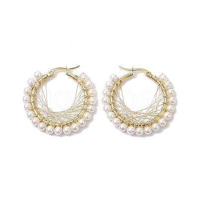 Copper Wire Wrapped Shell Pearl Hoop Earring EJEW-TA00486-1
