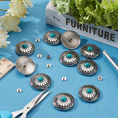 10Pcs 1-Hole Alloy & Turquoise Decorative Rivets FIND-GF0003-47-1