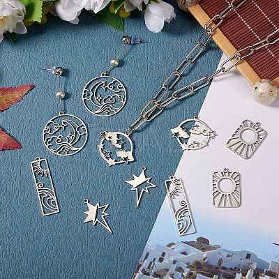 12Pcs 6 Styles 201 Stainless Steel Pendants STAS-SZ0002-21-1
