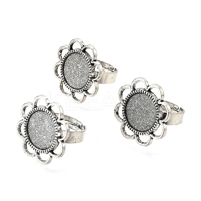 Vintage Adjustable Iron Finger Ring Components Alloy Flower Cabochon Bezel Settings X-PALLOY-O039-25AS-1