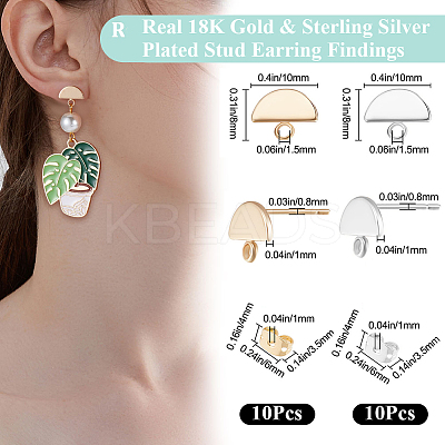 20Pcs 2 Colors Brass Stud Earring Findings KK-BBC0027-59-1