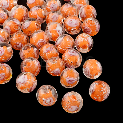 Handmade Luminous Inner Flower Lampwork Beads LAMP-R129-8mm-M-1