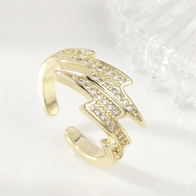 Brass Micro Pave Clear Cubic Zirconia Cuff Rings for Women RJEW-S400-02G-1