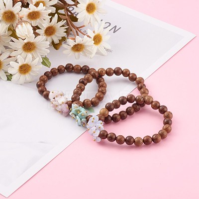 Round Natural Wood Beads Stretch Bracelets Sets BJEW-JB06000-1