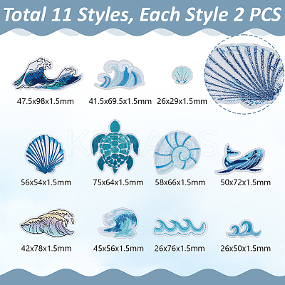 22Pcs 11 Styles Ocean Theme Polyester Embroidery Sew on Cloth Patches PATC-GA0001-80-1