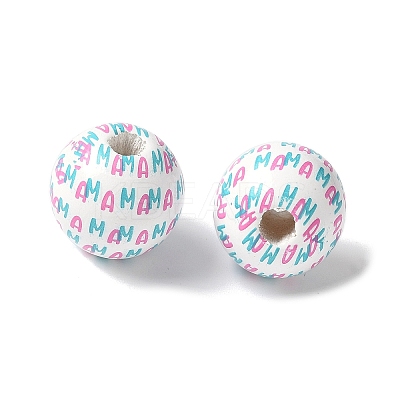 Mother's Day Theme Printed Wood European Beads WOOD-F016-02-1