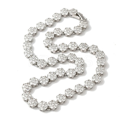 Rack Plating Brass Pave Cubic Zirconia Flower Link Necklaces for Women NJEW-B108-01P-02-1