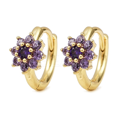Brass Micro Pave Cubic Zirconia Hoop Earrings EJEW-S277-07G-1