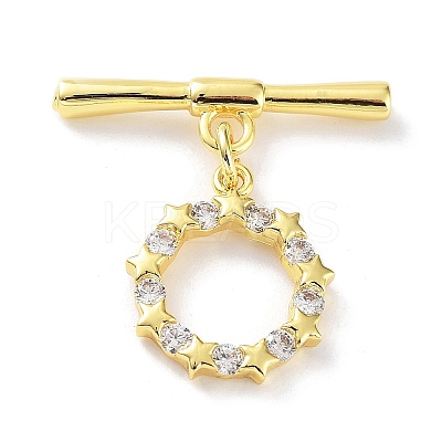 Rack Plating Brass Micro Pave Clear Cubic Zirconia Toggle Clasps KK-P247-13G-1