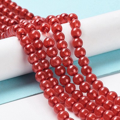 Baking Paint Pearlized Glass Pearl Round Bead Strands HY-XCP0001-13B-1