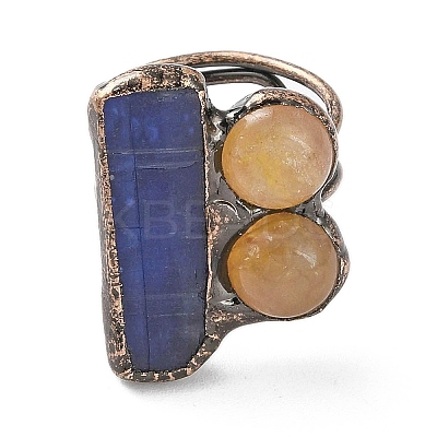 Rectangle & Round Natural Kyanite & Yellow Hematoid Quartz/Golden Healer Quartz Adjustable Rings RJEW-A041-03R-1
