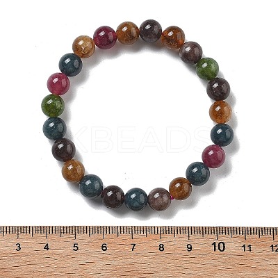 Natural Dyed & Heated Chalcedony Imitation Tourmaline Beaded Stretch Bracelets for Women Men BJEW-F483-03-1-1