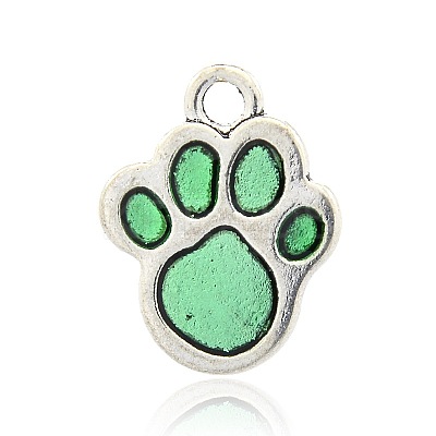 Antique Silver Alloy Enamel Dog Paw Print Pendants ENAM-M023-02-1